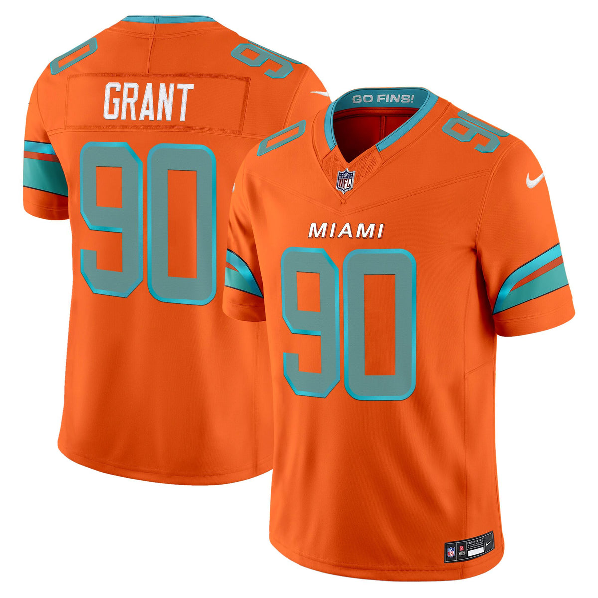 Men's Miami Dolphins 2025 Rivalries Vapor Limited Jersey - All Stitched - Orange - Kenneth Grant — view 1