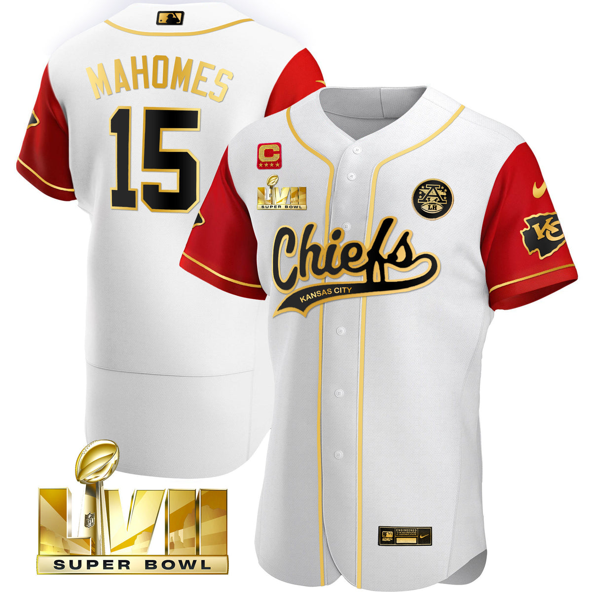 Men's Chiefs Super Bowl LVII Flex Base Jersey - All Stitched - Color Sleeve - Patrick Mahomes — view 1
