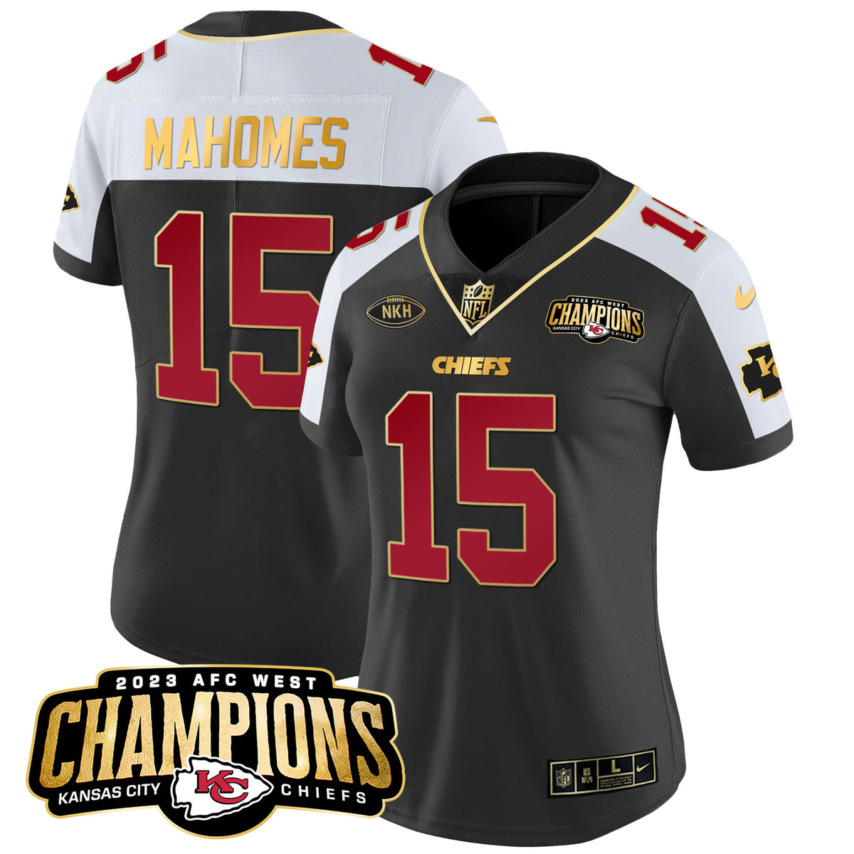 Women's Chiefs 2023 AFC West Champions Patch Vapor Limited Jersey - All Stitched - Black Alternate - Patrick Mahomes — view 1