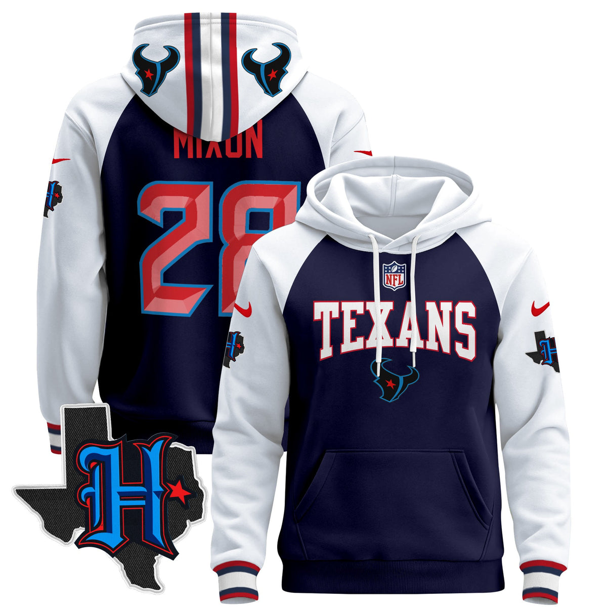 Men's Houston Texans 2024 Pullover Hoodie V3 - All Stitched - Navy Alternate - Joe Mixon — view 1