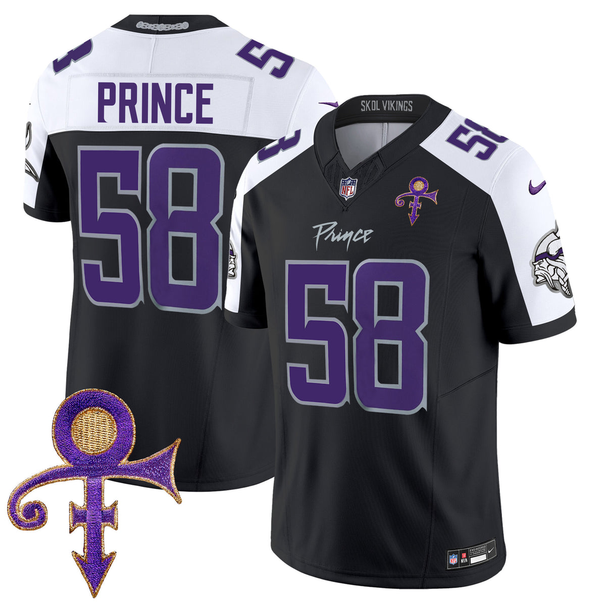 Men's Minnesota Vikings 2024 Prince Vapor Limited Jersey - All Stitched - Black Alternate - Prince 1958 — view 1