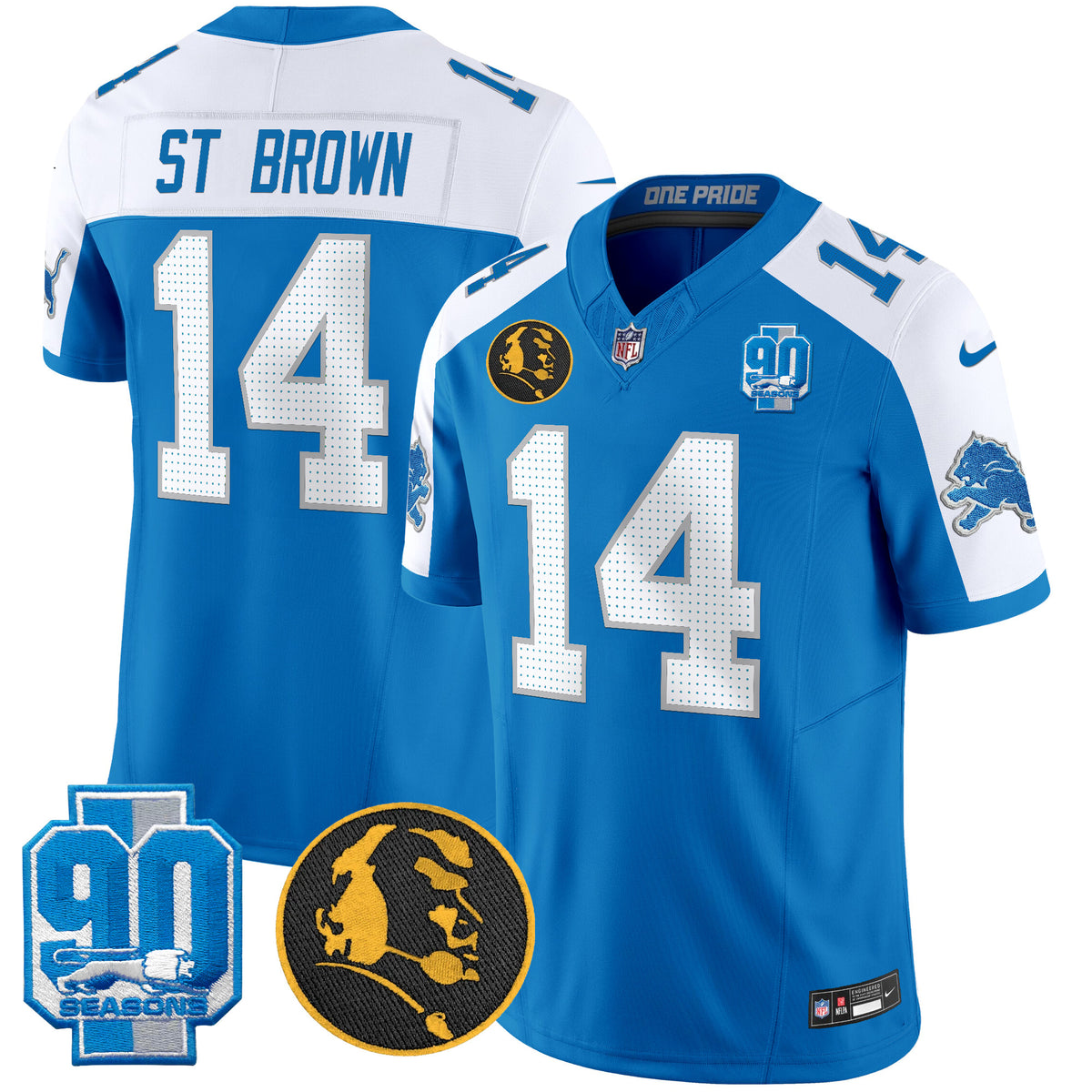 Men's Detroit Lions 2024 90th & John Madden Patch Vapor Limited Jersey V2 - All Stitched - Blue Alternate - St. Brown — view 1