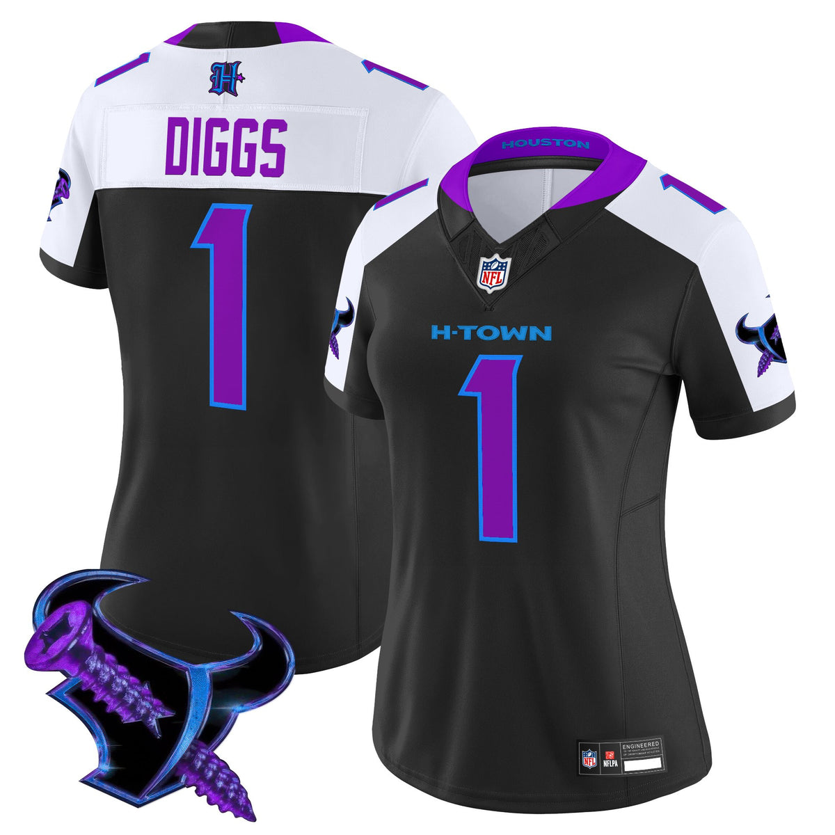 Women's Houston Texans 2025 DJ Screw Vapor Limited Jersey - All Stitched - Black Alternate - Stefon Diggs — view 1