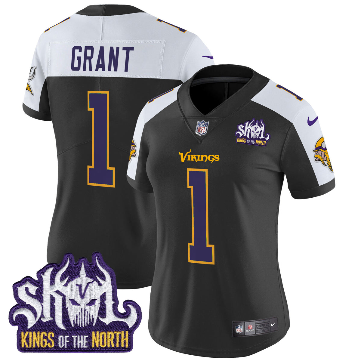 Women's Minnesota Vikings King Of The North Patch Throwback Vapor Limited Jersey - All Stitched - Black Alternate - Bud Grant — view 1