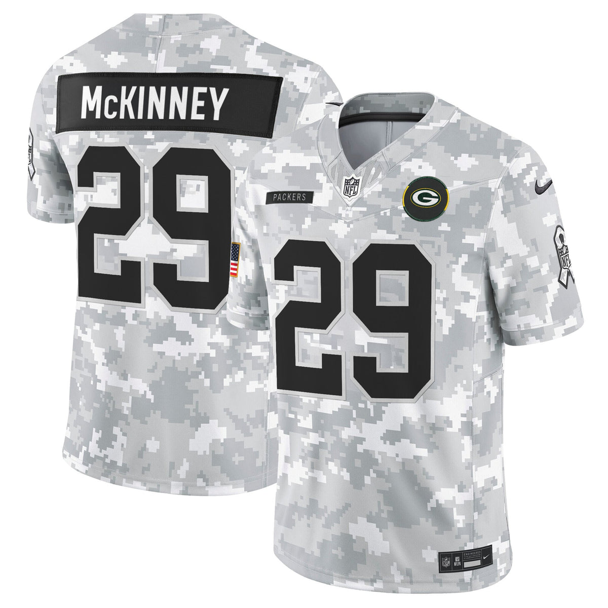 Men's Green Bay Packers 2025 Salute to Service Vapor Limited Jersey - All Stitched - Arctic Camo - Xavier McKinney — view 1