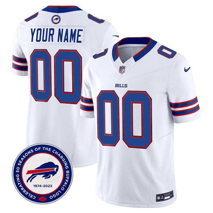 Buffalo Bills 50th Charging Logo Patch Vapor Limited Custom Jersey - All Stitched - White — view 1