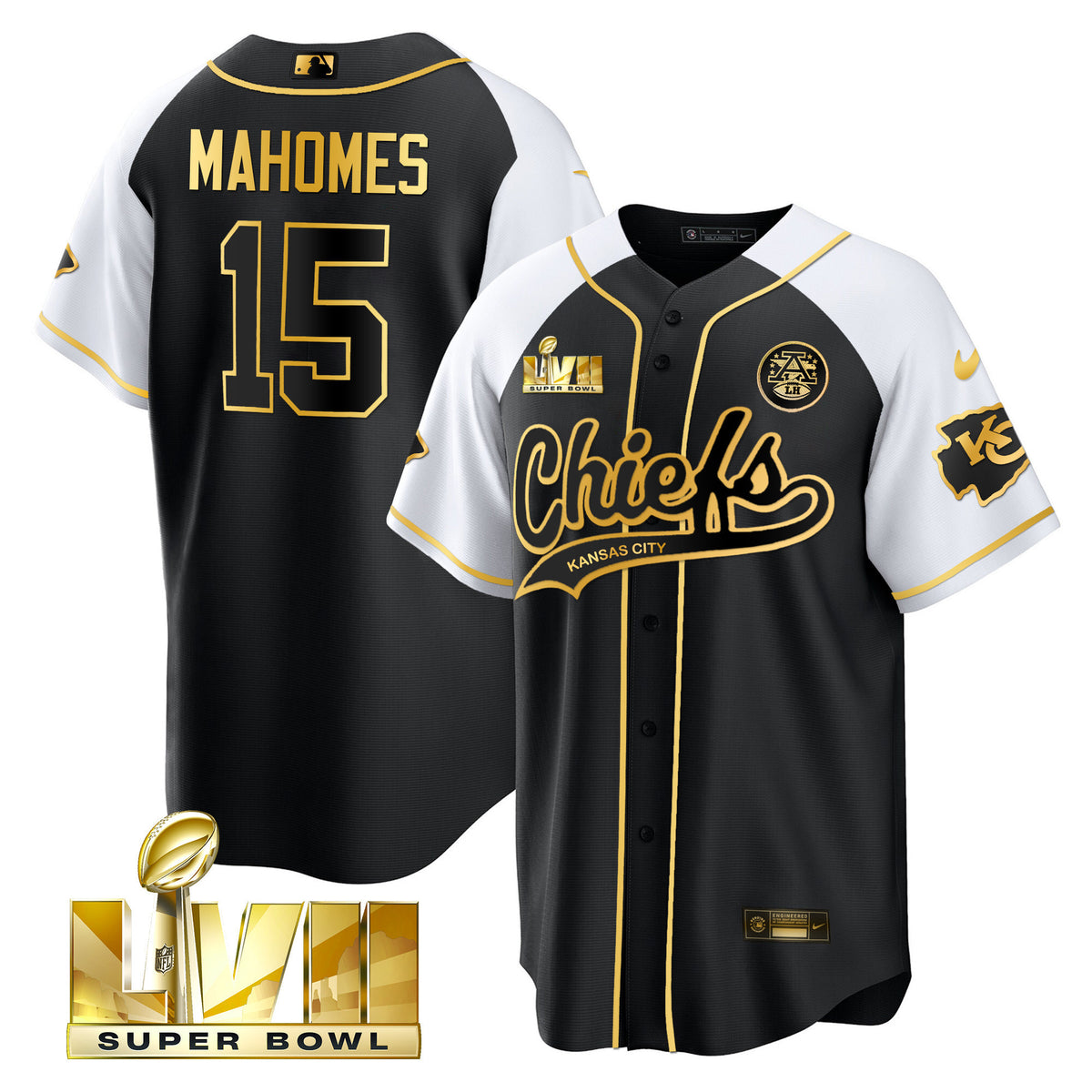 Men's Chiefs Super Bowl LVII Alternate Cool Base V2 Jersey - All Stitched - Black Gold - Patrick Mahomes — view 1