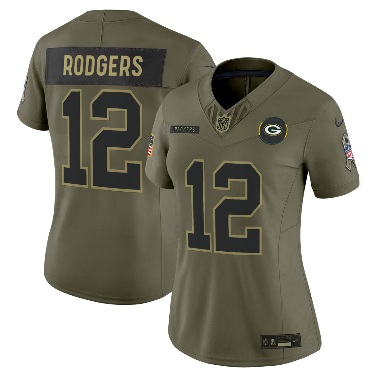 Women's Green Bay Packers 2025 Salute to Service Vapor Limited Jersey - All Stitched - Olive - Aaron Rodgers — view 1