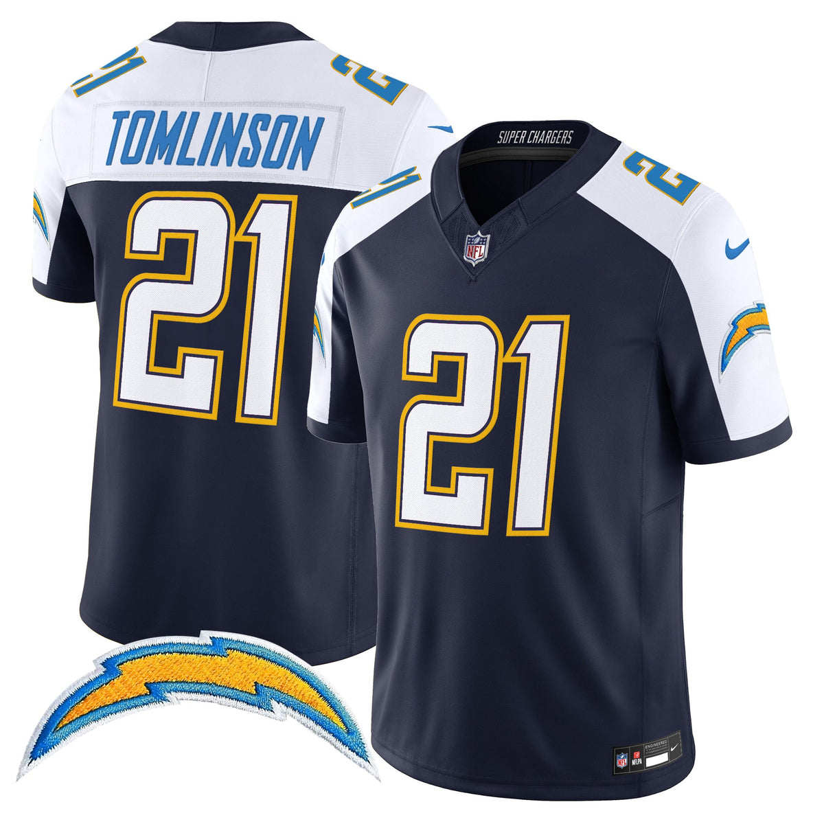 Men's Los Angeles Chargers 2025 Alternate Charger Power Vapor Limited Jersey - All Stitched - Navy Alternate - LaDainian Tomlinson — view 1