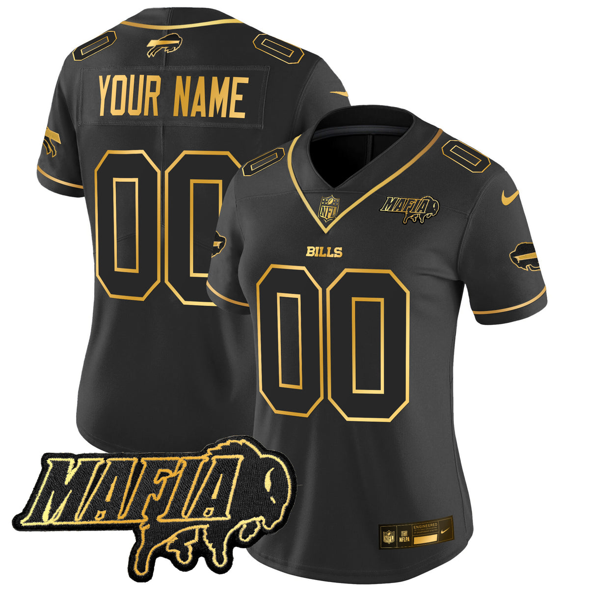 Buffalo Bills 2025 Bills Mafia Patch Gold Vapor Limited Custom Jersey - All Stitched - Black Gold — view 1