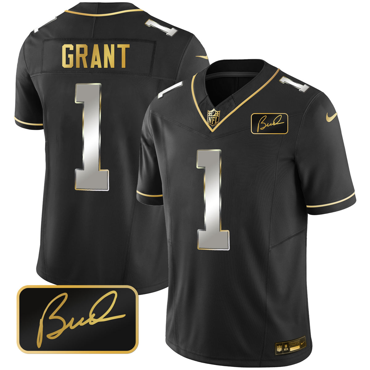 Men's Vikings Bud Grant Patch Gold Limited Jersey - All Stitched - Black Limited - Bud Grant — view 1
