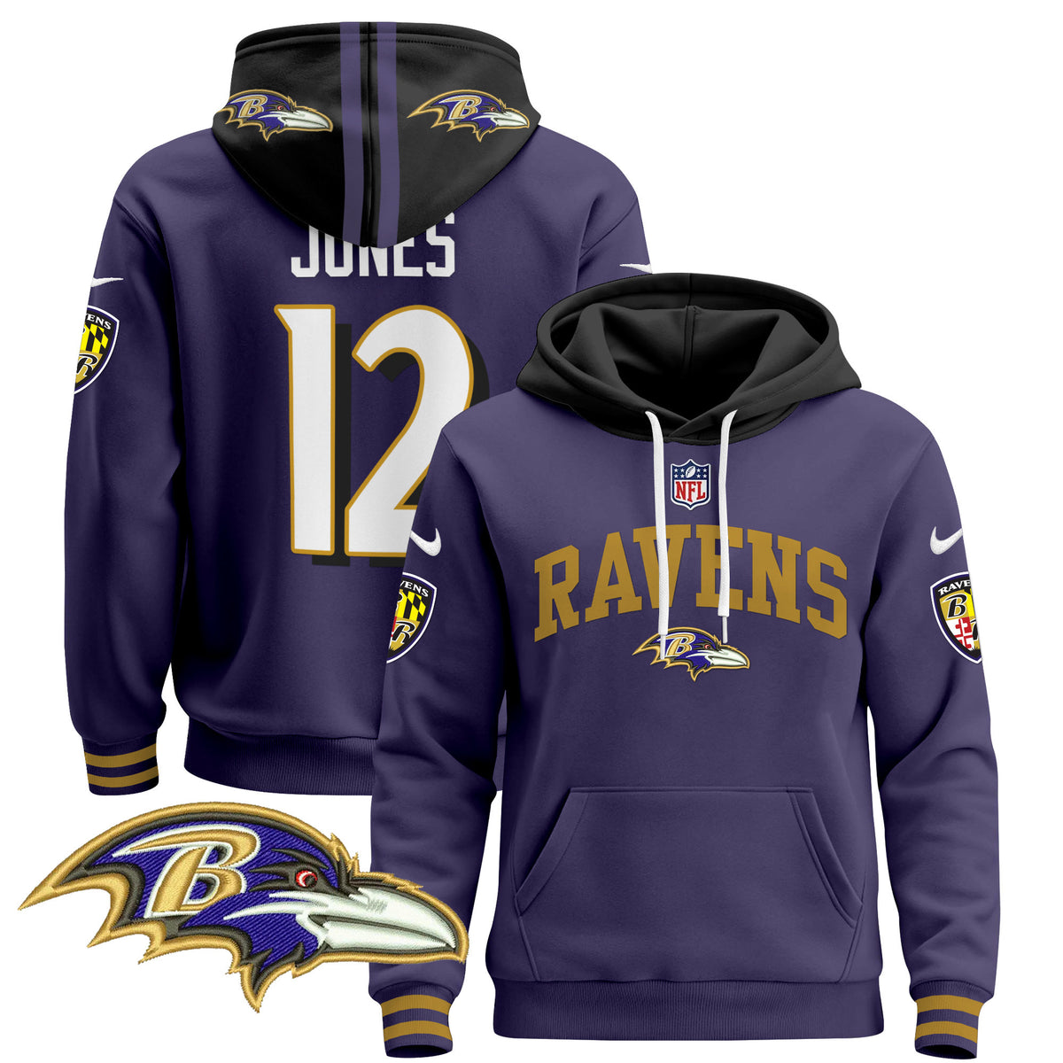 Men's Baltimore Ravens 2024 Pullover Hoodie V2 - All Stitched - Purple - Jacoby Jones — view 1
