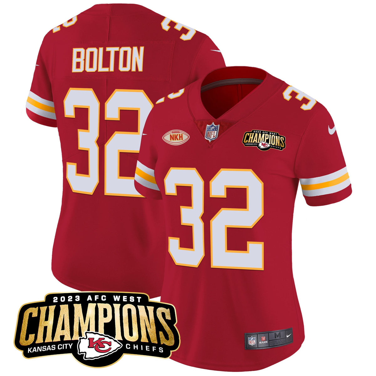 Women's Chiefs 2023 AFC West Champions Patch Vapor Limited Jersey - All Stitched - Red - Nick Bolton — view 1