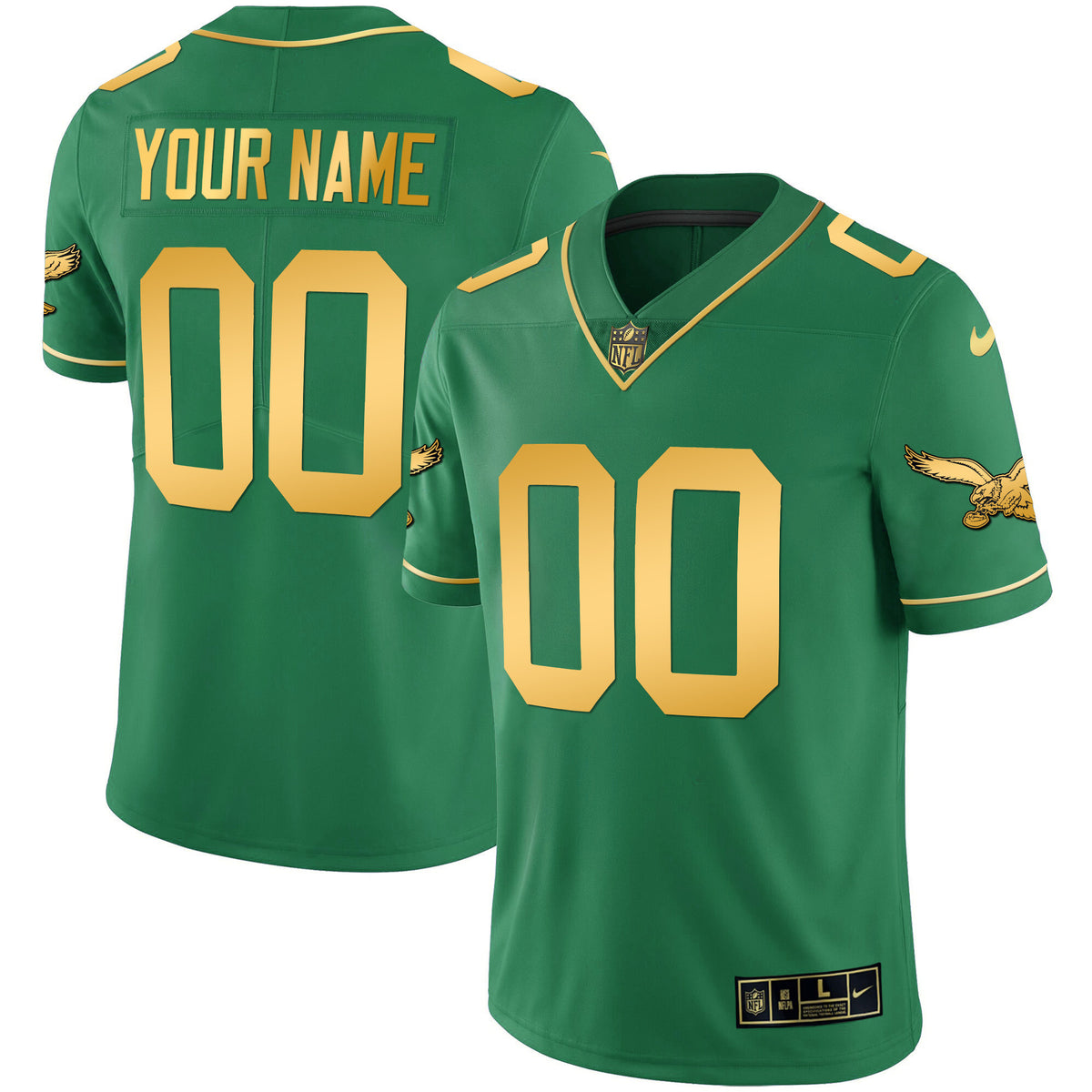 Eagles Kelly Green Gold Custom Jersey - All Stitched - Kelly Gold — view 1