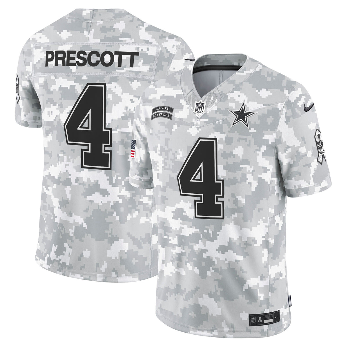 Men's Dallas Cowboys 2024 Salute to Service Vapor Limited Jersey - All stitched - Arctic Camo - Dak Prescott — view 1