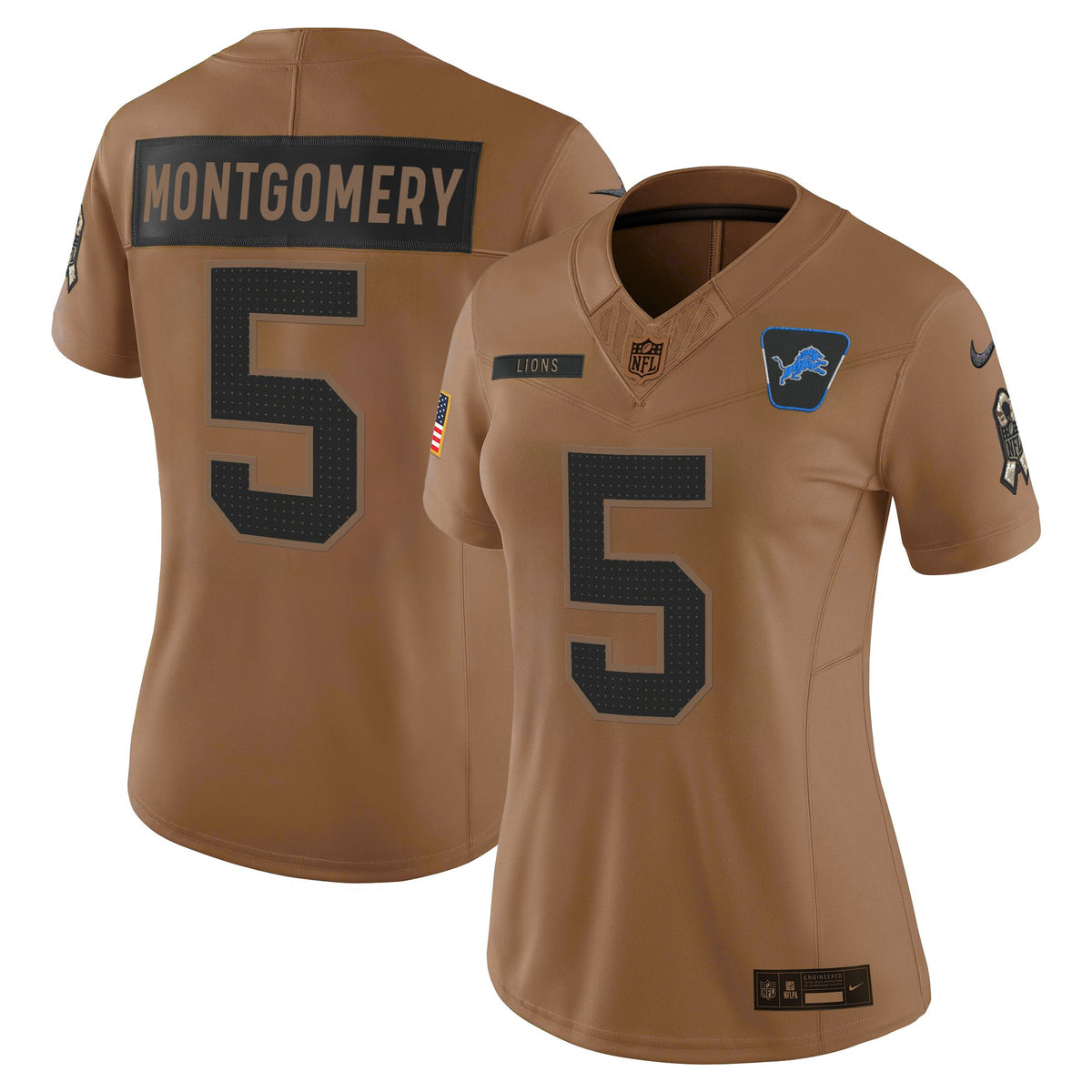 Women's Detroit Lions 2025 Salute to Service Vapor Limited Jersey - All Stitched - Brown - David Montgomery — view 1