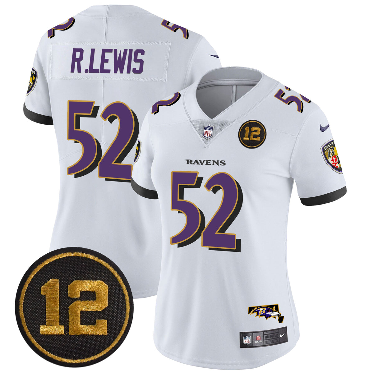 Women's Ravens Jacoby Jones Patch Vapor Limited Jersey - All Stitched - White - Ray Lewis — view 1