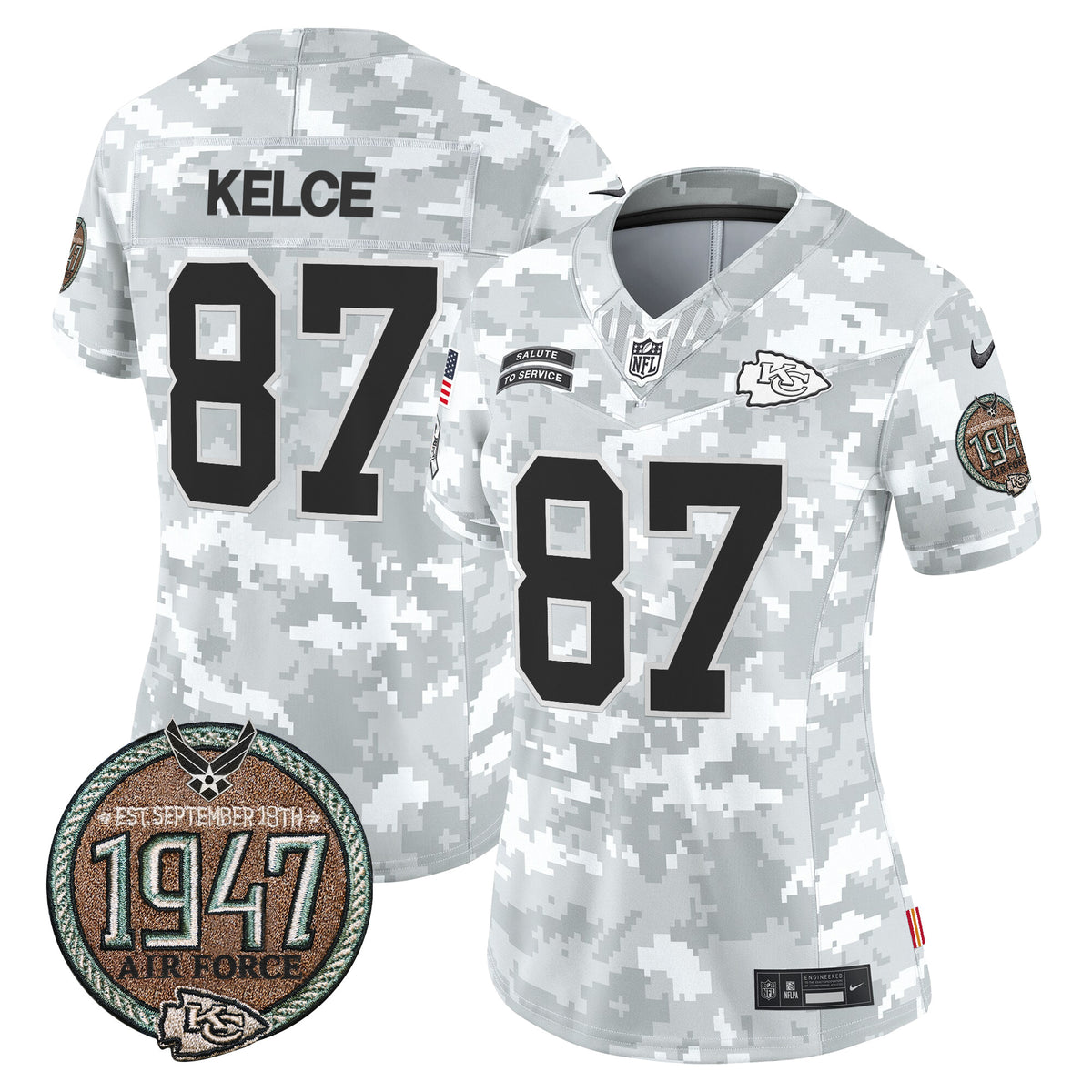 Women's Chiefs 2024 Salute to Service Establishment Year Patch Vapor Limited Jersey - All Stitched - Air Force - Travis Kelce — view 1