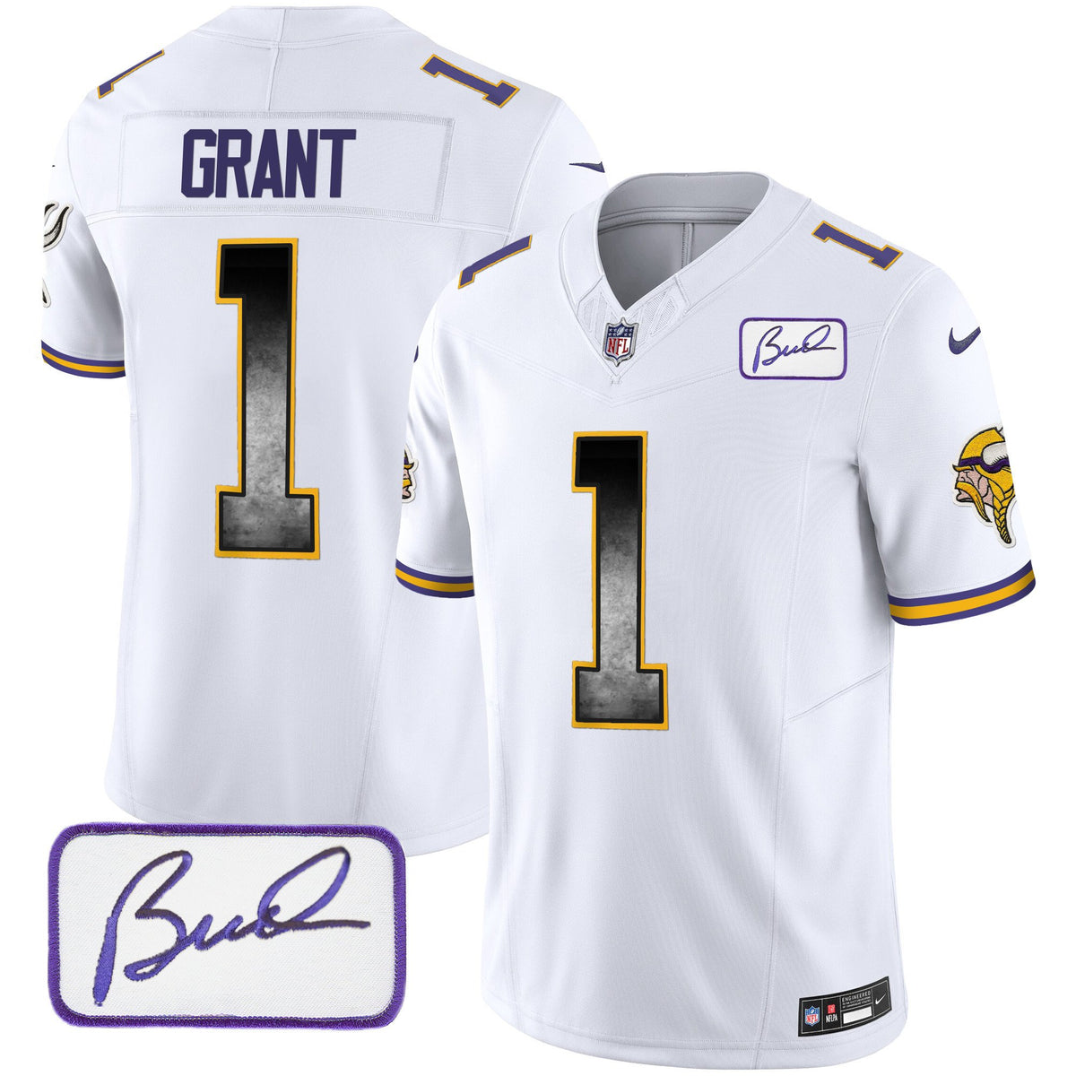 Men's Vikings Bud Grant Patch Arch Smoke Vapor Jersey - All Stitched - White - Bud Grant — view 1