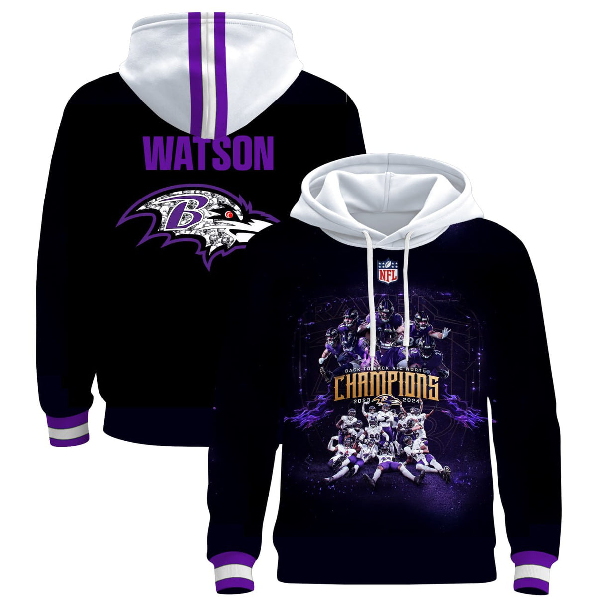 Baltimore Ravens Black Hoodie - All Printed - Black — view 1