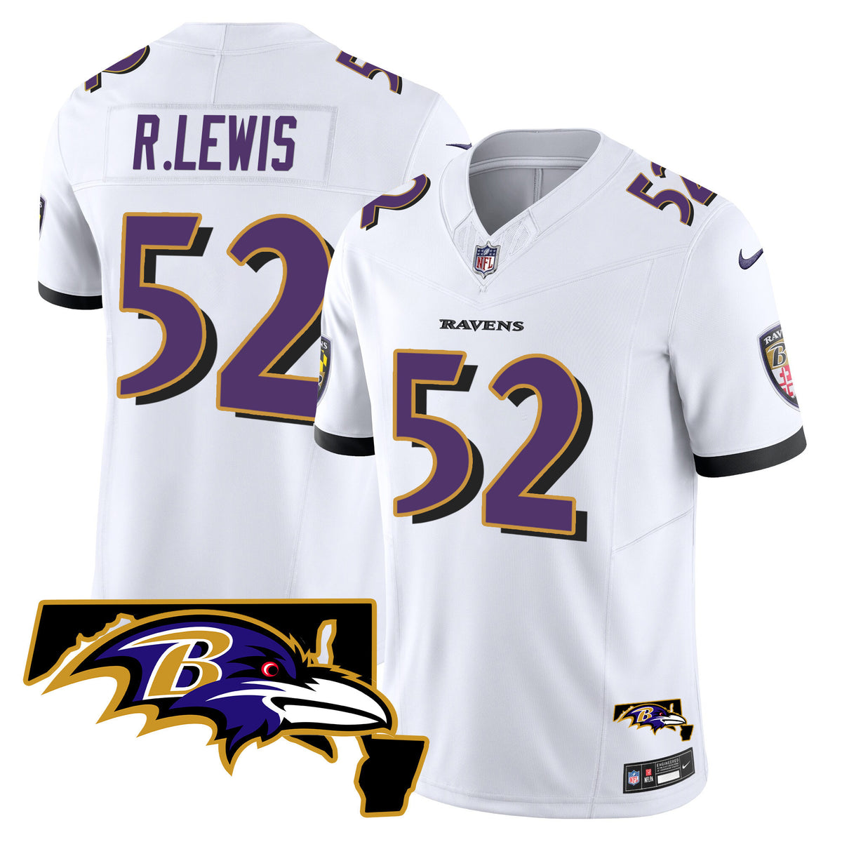 Men's Ravens Maryland Patch Vapor Limited Jersey - All Stitched - White - Ray Lewis — view 1