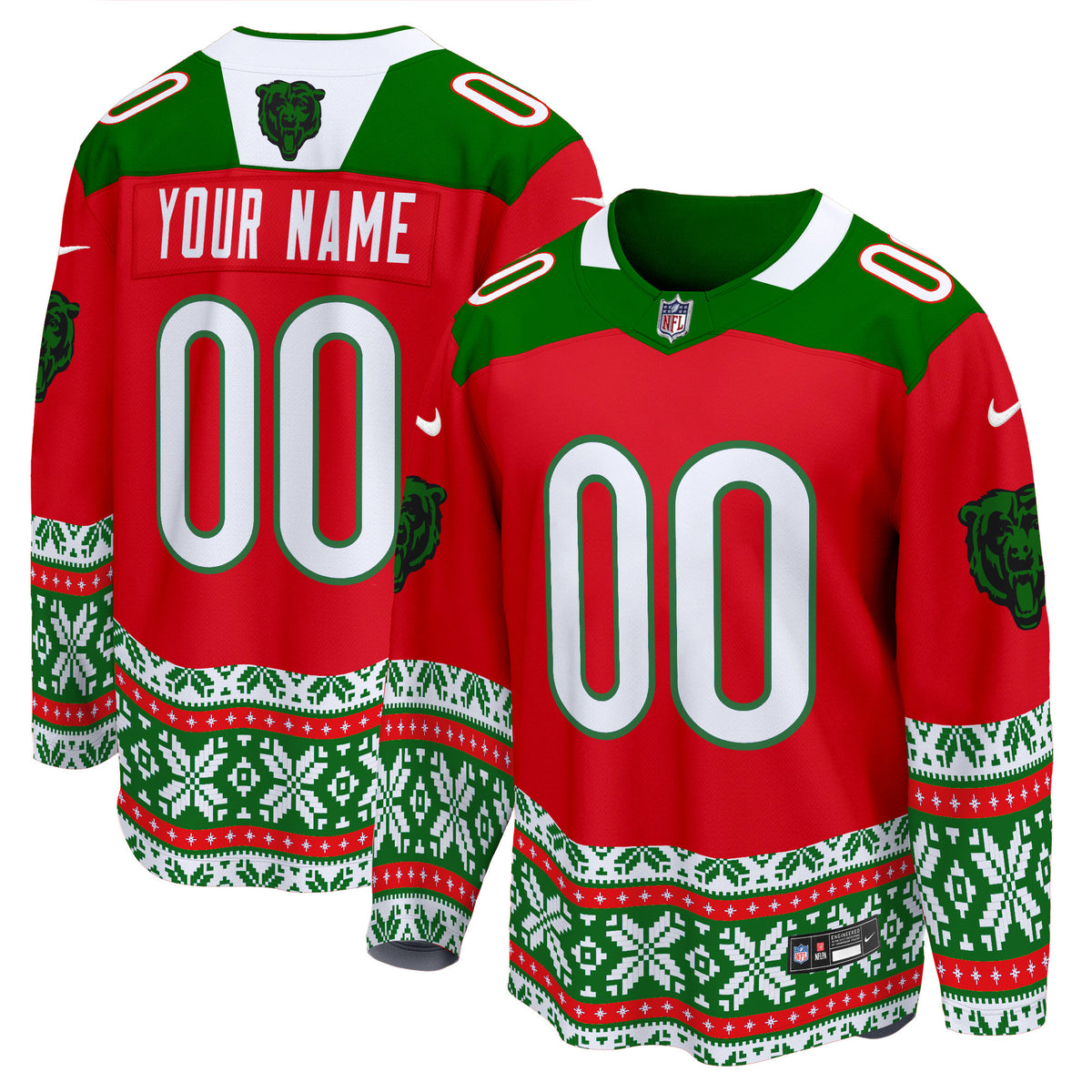 Bears 2024 Christmas Premier Breakaway Custom Jersey - All Printed - Red — view 1