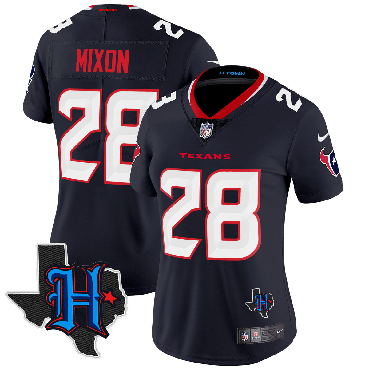 Women's Houston Texans 2024 Texas Patch Vapor Limited Jersey - All Stitched - Navy - Joe Mixon — view 1