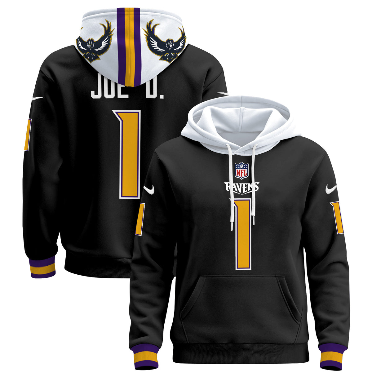 Men's Ravens 2024 Pullover Hoodie - All Stitched - Black - Joe D — view 1