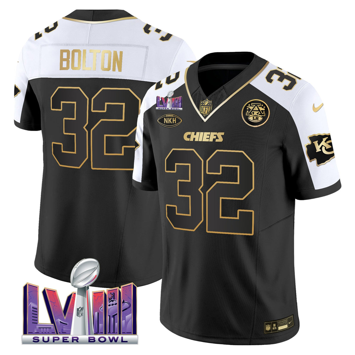Men's Chiefs Super Bowl LVIII Patch Vapor Jersey V3 - All Stitched - Alternate - Nick Bolton — view 1
