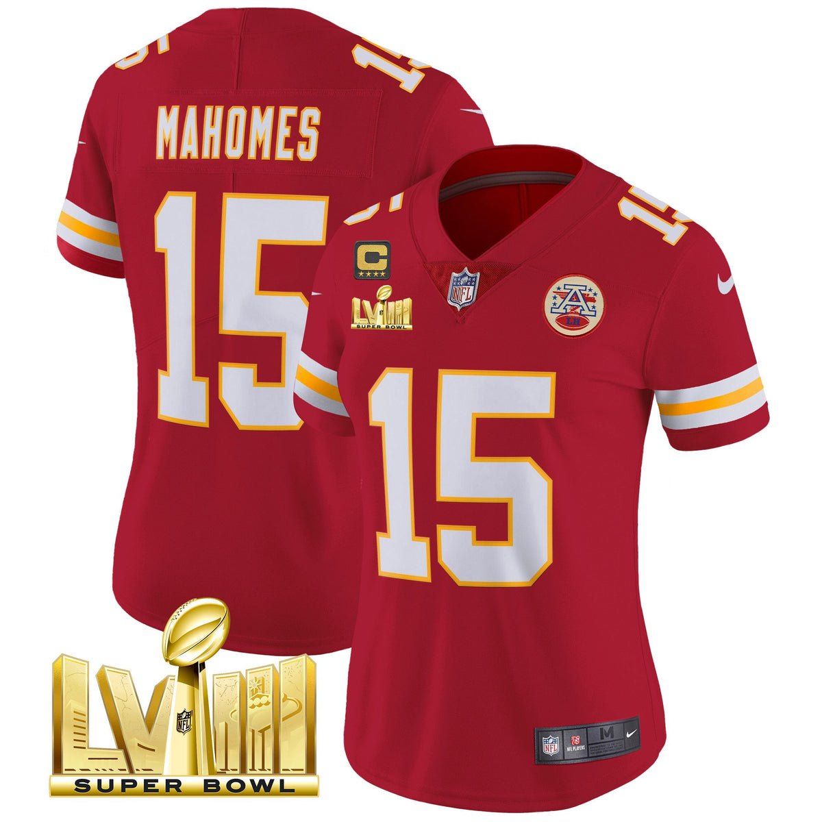 Women's Chiefs Super Bowl LVIII Gold Patch Vapor Jersey - All Stitched - Red - Patrick Mahomes — view 1