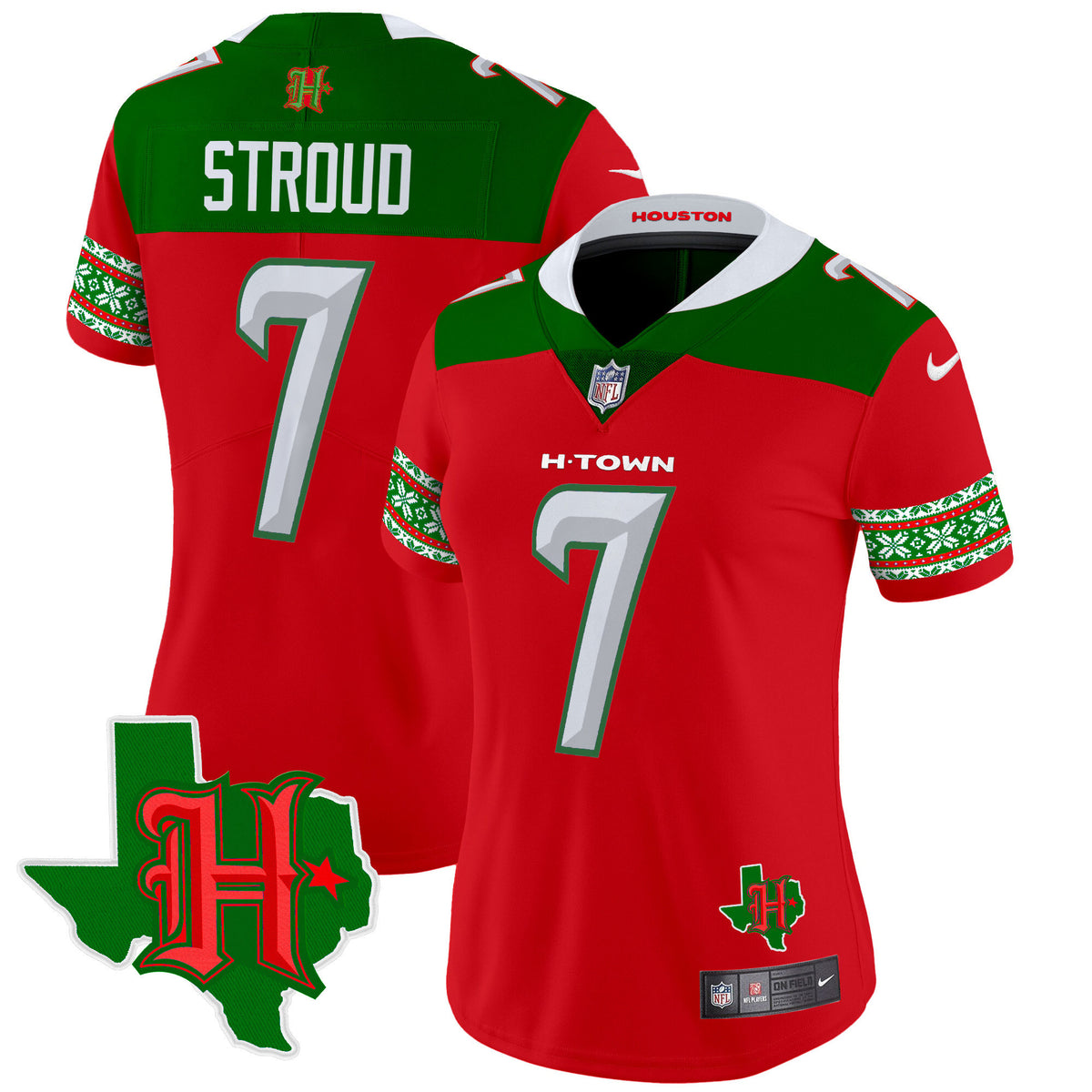 Women's Houston Texans 2024 Christmas Vapor Limited Jersey - All Stitched - Red - C.J. Stroud — view 1
