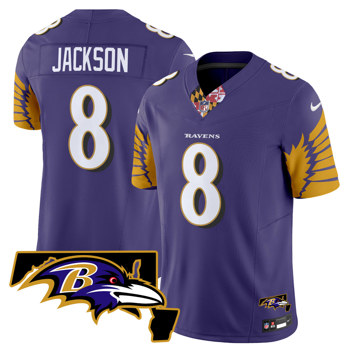 Men's Ravens Maryland Patch Vapor Limited Jersey V3 - All Stitched - Purple - Lamar Jackson — view 1