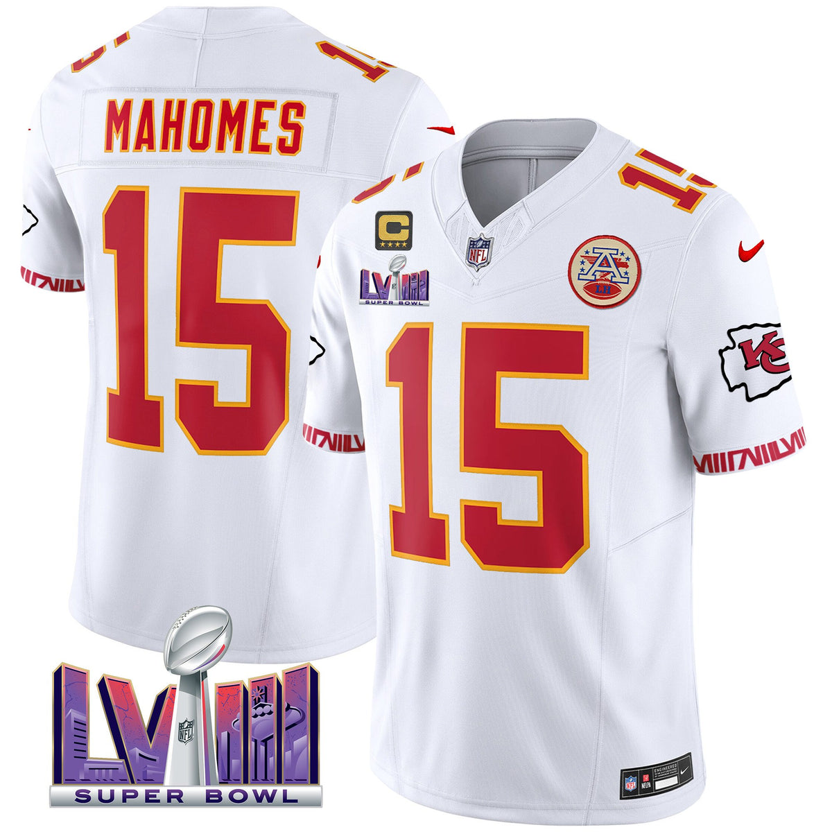 Men's Chiefs Super Bowl LVIII Pattern Vapor Jersey V2 - All Stitched - White - Patrick Mahomes — view 1