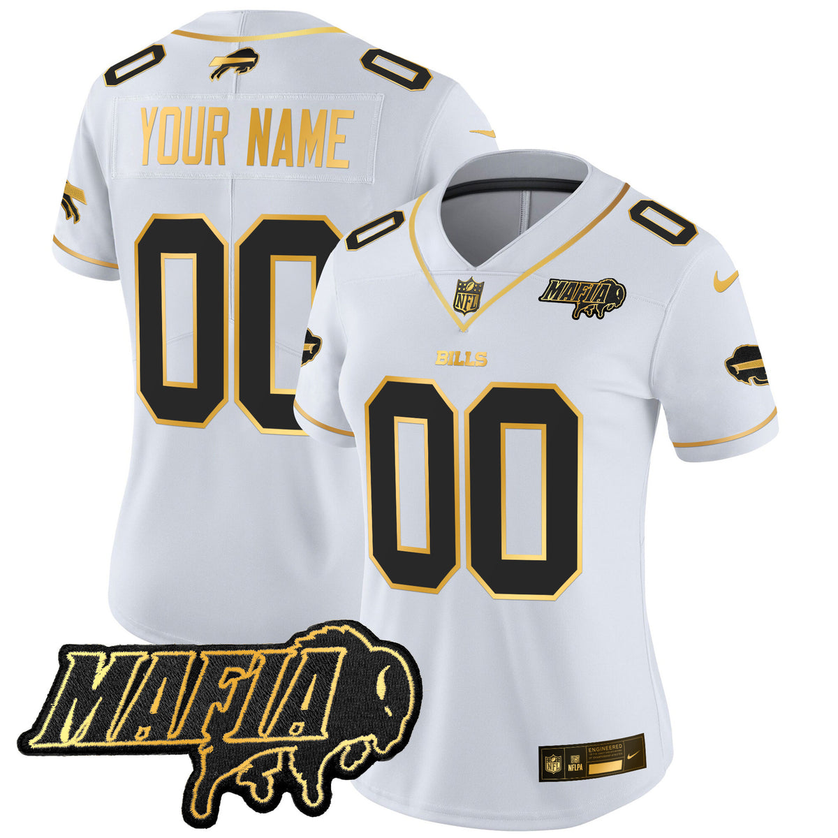 Buffalo Bills 2025 Bills Mafia Patch Gold Vapor Limited Custom Jersey - All Stitched - White Gold — view 1
