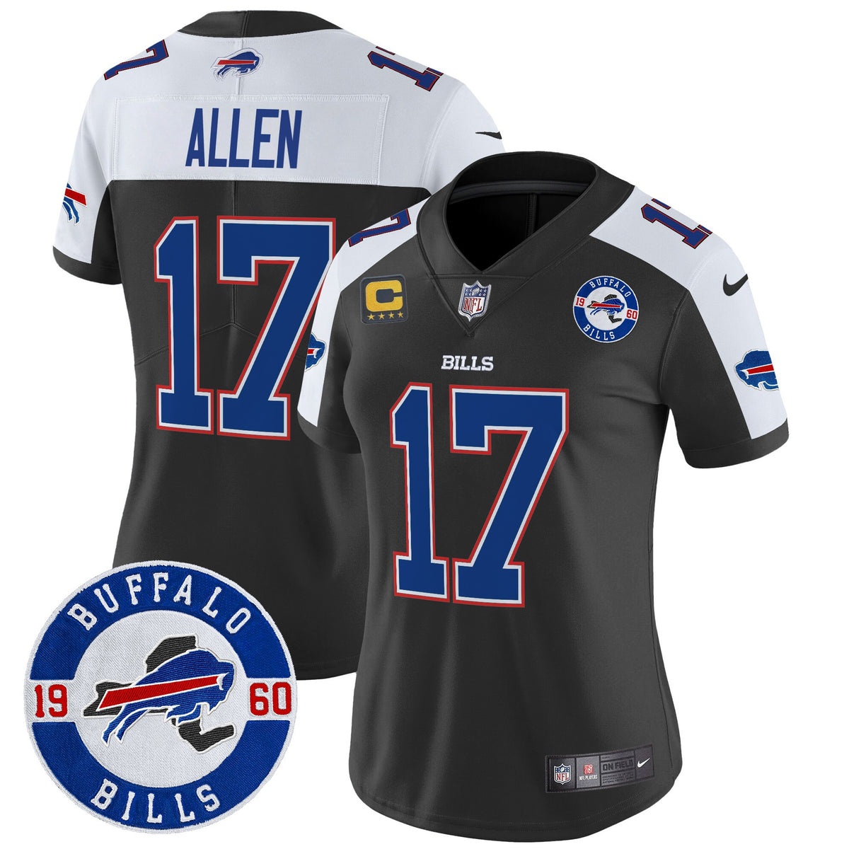 Women's Buffalo Bills 2024 Vapor Limited Jersey - Est. 1960 Patch - All Stitched - Black Alternate - Josh Allen — view 1