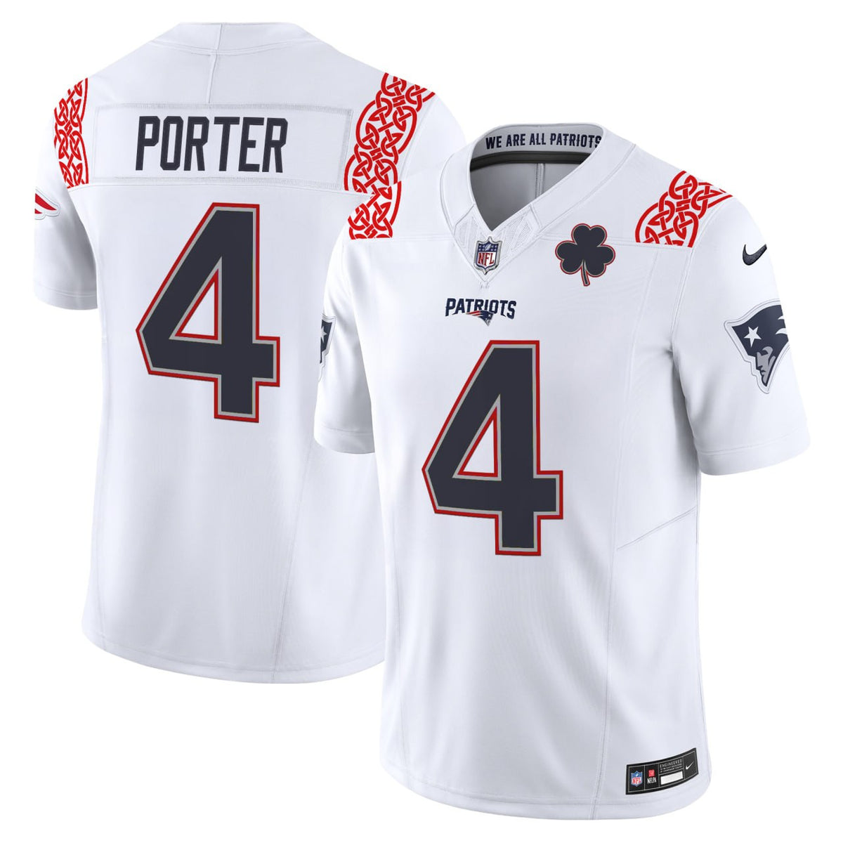 PORTER #4 New England Patriots White Jersey - All Stitched - White — view 1