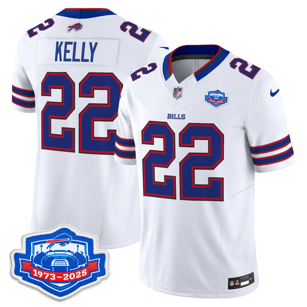 Men's Buffalo Bills 1973 - 2025 Farewell Season Patch Vapor Limited Jersey - All Stitched - White - Jim Kelly — view 1