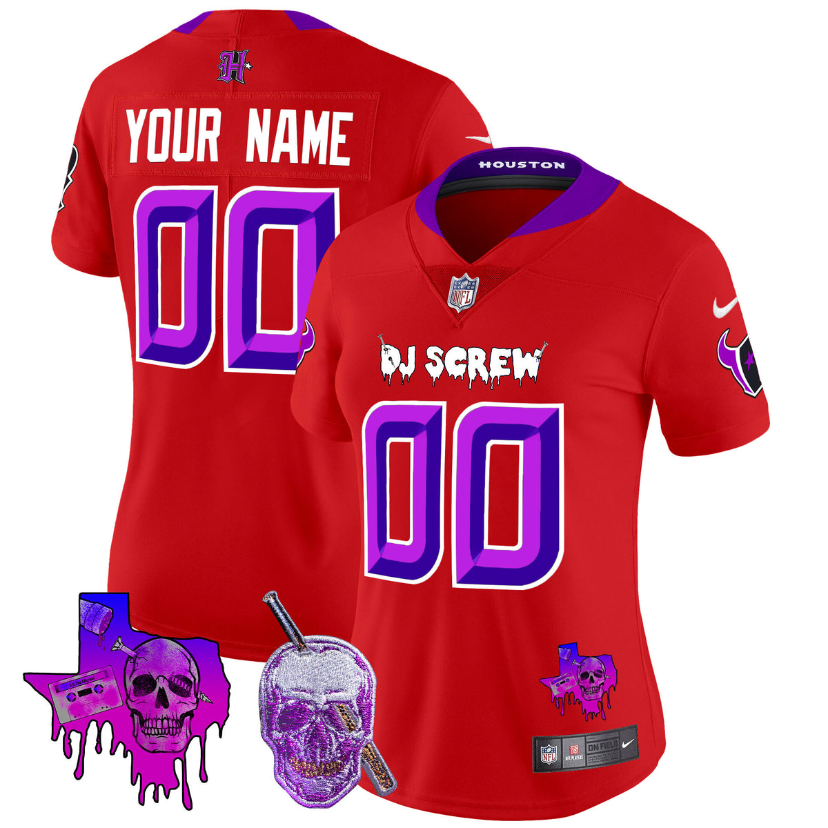 Houston Texans DJ Screw Vapor Limited Custom Jersey - All Stitched - Red — view 1