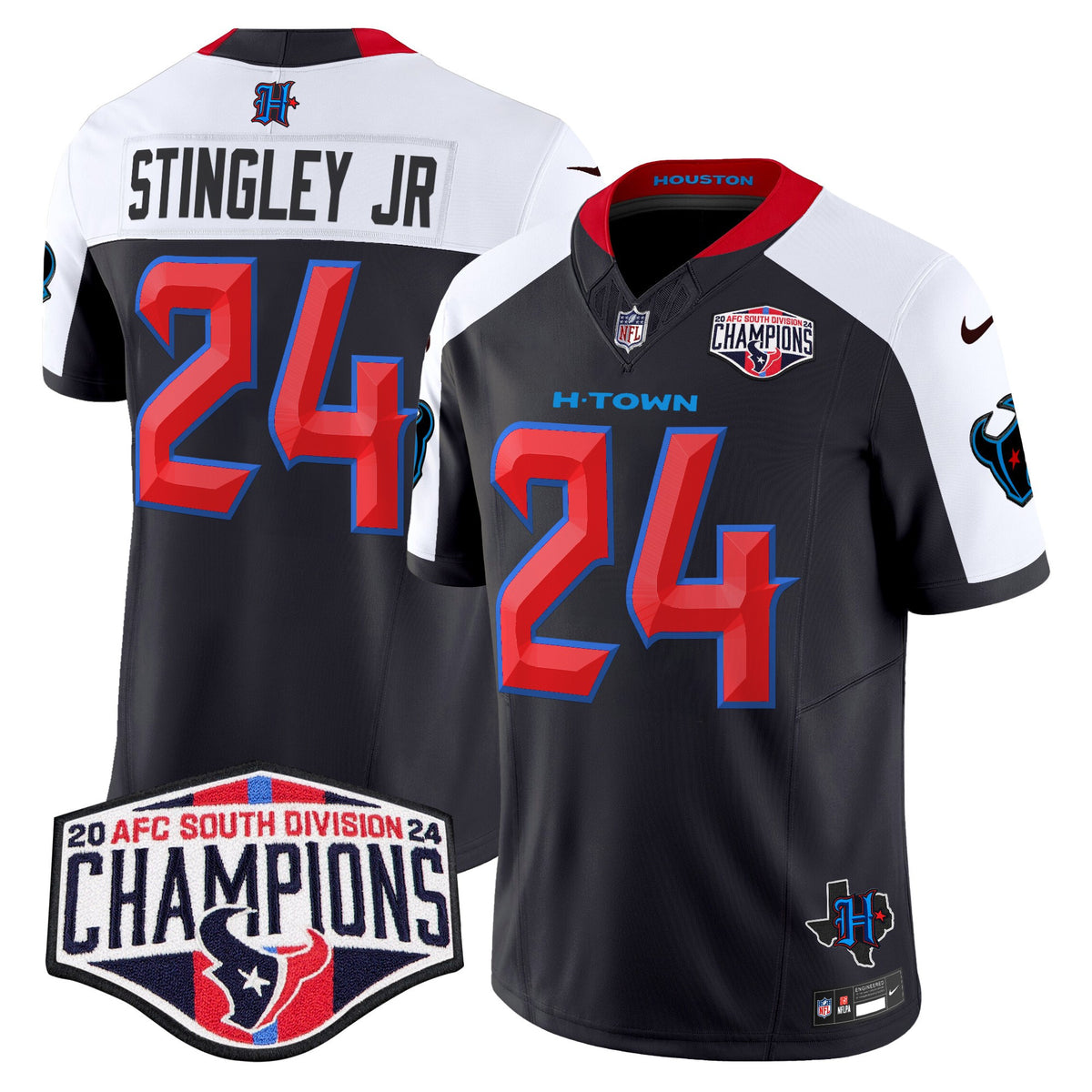 Men's Houston Texans 2024 AFC South Division Champions Patch Vapor Limited Jersey - All Stitched - Navy Alternate - Derek Stingley Jr — view 1
