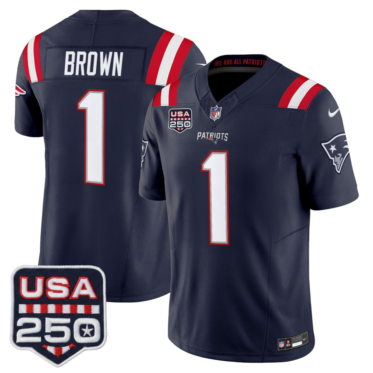 A.J. Brown New England Patriots Jersey Collection - All Stitched - Navy — view 1