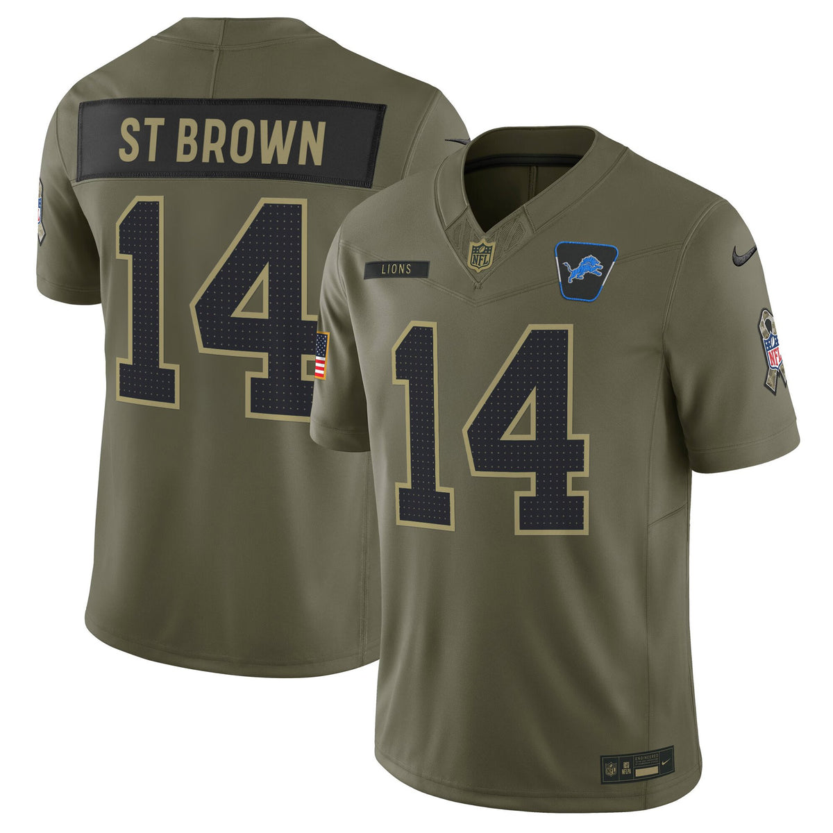 Men's Detroit Lions 2025 Salute to Service Vapor Limited Jersey - All Stitched - Olive - St. Brown — view 1
