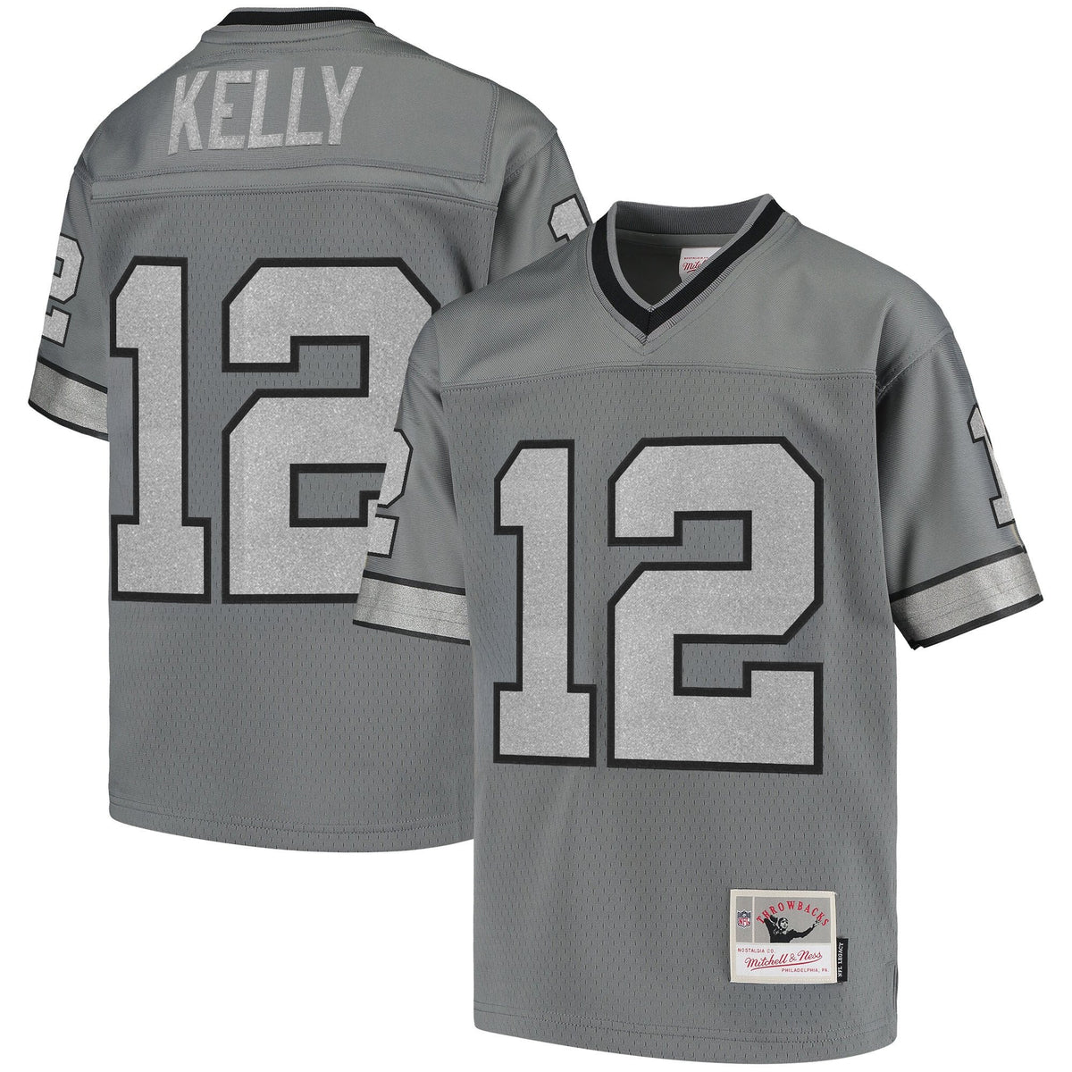 Men's Buffalo Bills Throwback Player Jersey - All Stitched - Charcoal - Jim Kelly — view 1