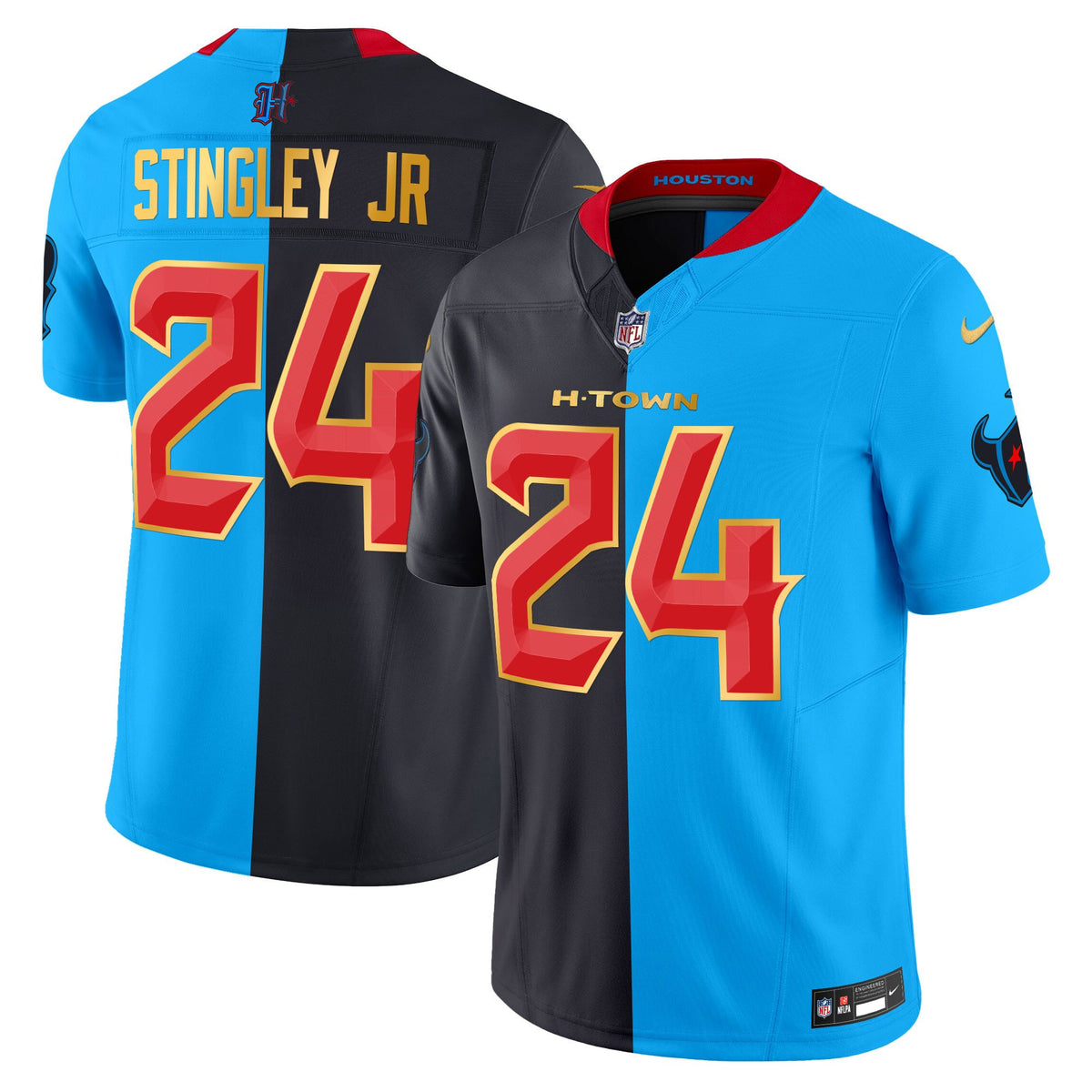 Men's Houston Texans 2024 Gold Trim Vapor Limited Jersey - All Stitched - Split - Derek Stingley Jr — view 1