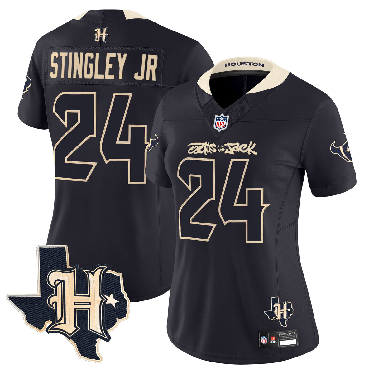 Women's Houston Texans x Cactus Jack Vapor Limited Jersey - All Stitched - Navy - Derek Stingley Jr — view 1