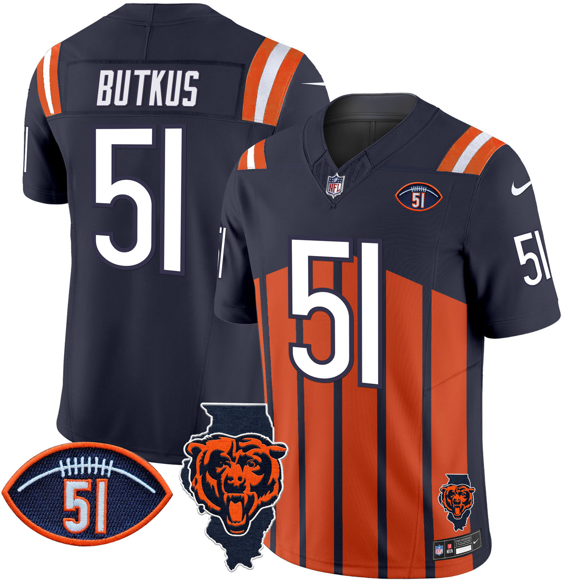 Men's Bears Illinois Patch Vapor Limited Jersey V2 - All Stitched - Navy Special - Dick Butkus — view 1
