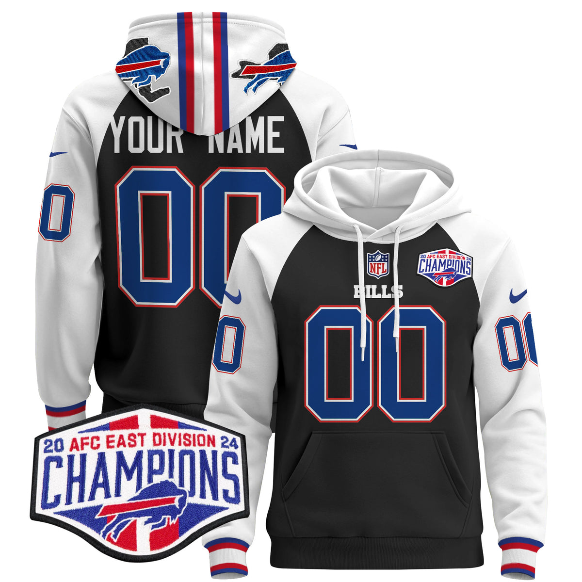 Buffalo Bills 2024 Custom Pullover Hoodie V2 - All Stitched - Black Alternate — view 1
