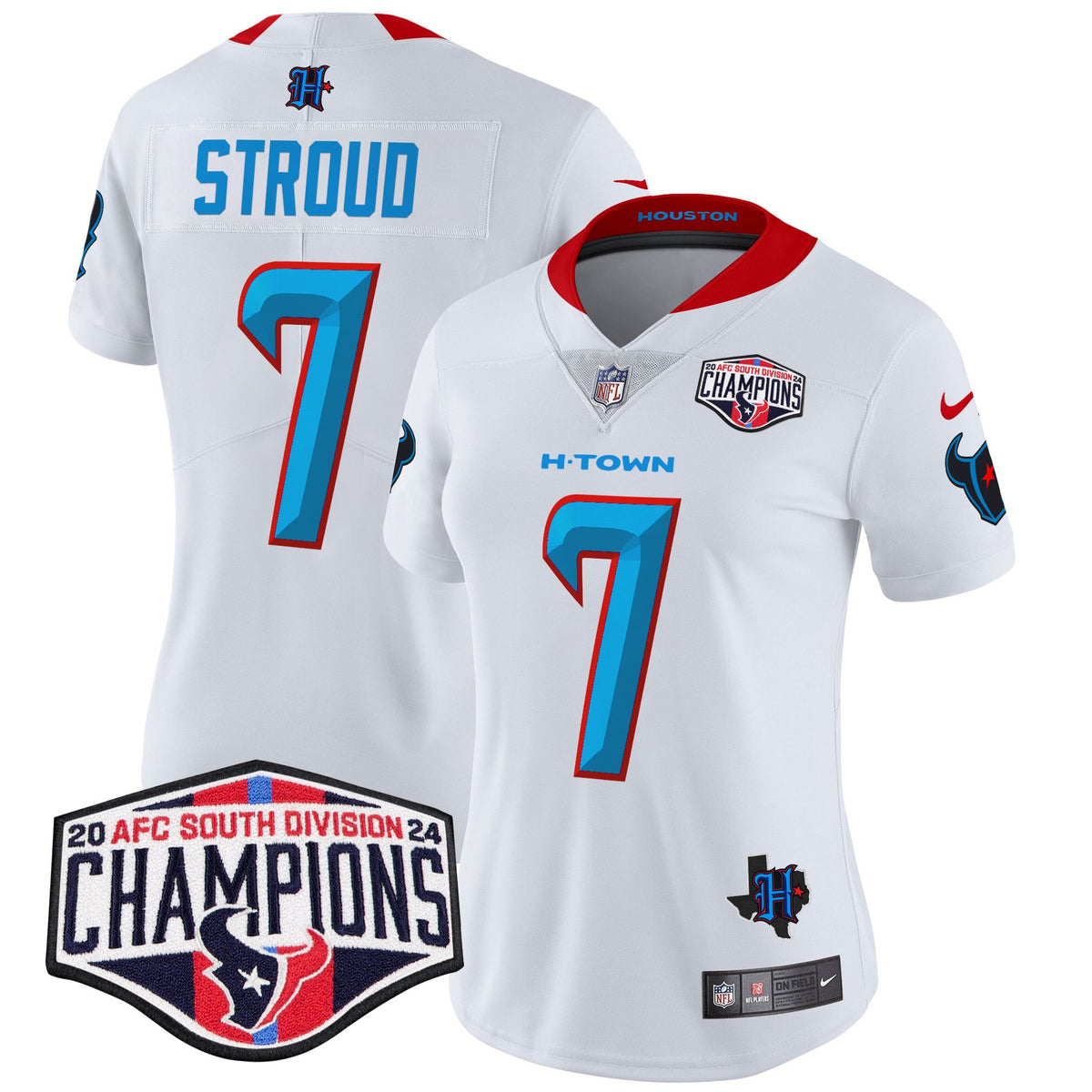 Women's Houston Texans 2024 AFC South Division Champions Patch Vapor Limited Jersey - All Stitched - White - C.J. Stroud — view 1