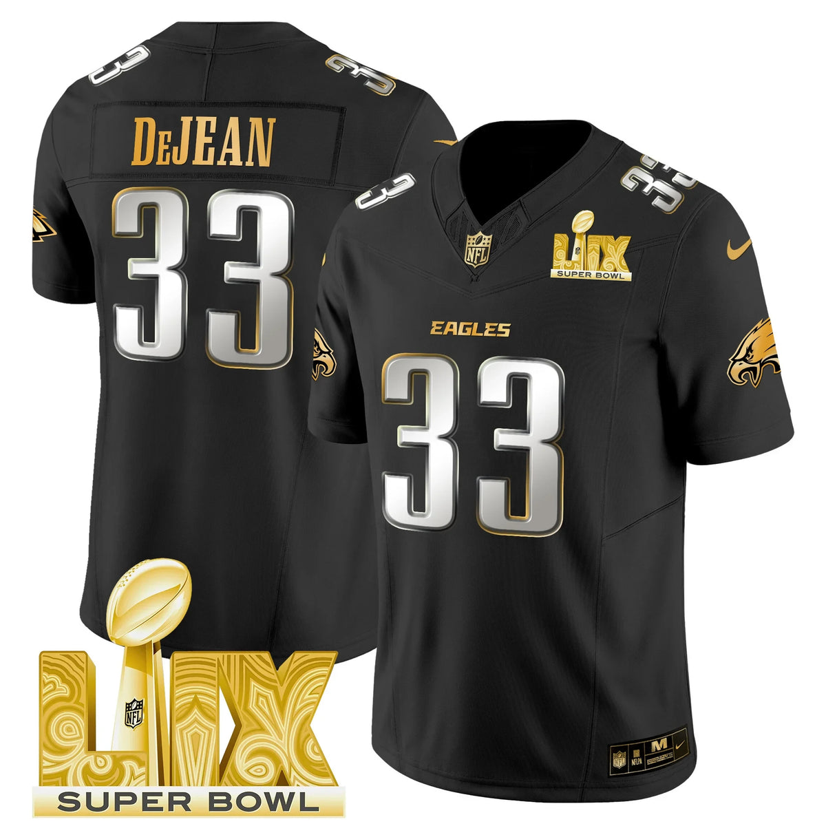 Cooper DeJean Philadelphia Eagles Super Bowl LIX Jersey - All Stitched - Black Limited — view 1