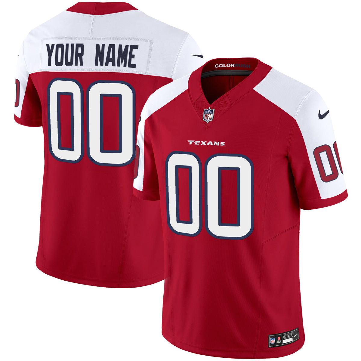 Houston Texans Color Rush Legend Vapor Custom Jersey - All Stitched - Red Alternate — view 1