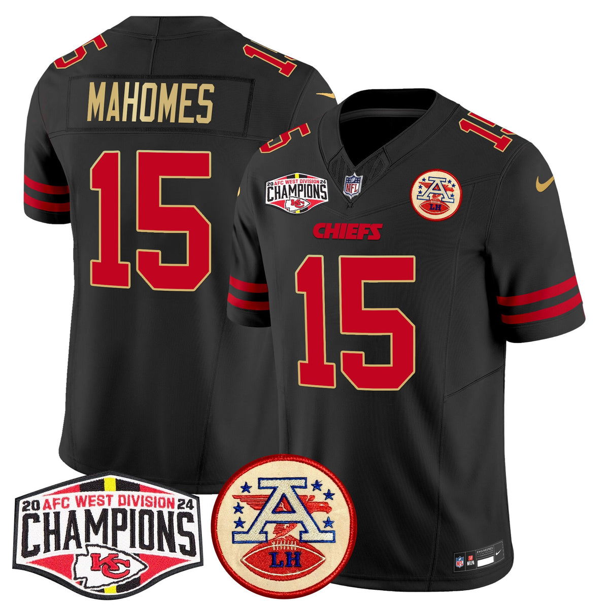 Men's Chiefs 2024 AFC West Division Champions Patch Vapor Limited Jersey - All Stitched - Gold Trim - Patrick Mahomes — view 1